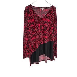 Dana Buchman Women's Size L Red and Black Blouse Travel Anywhere